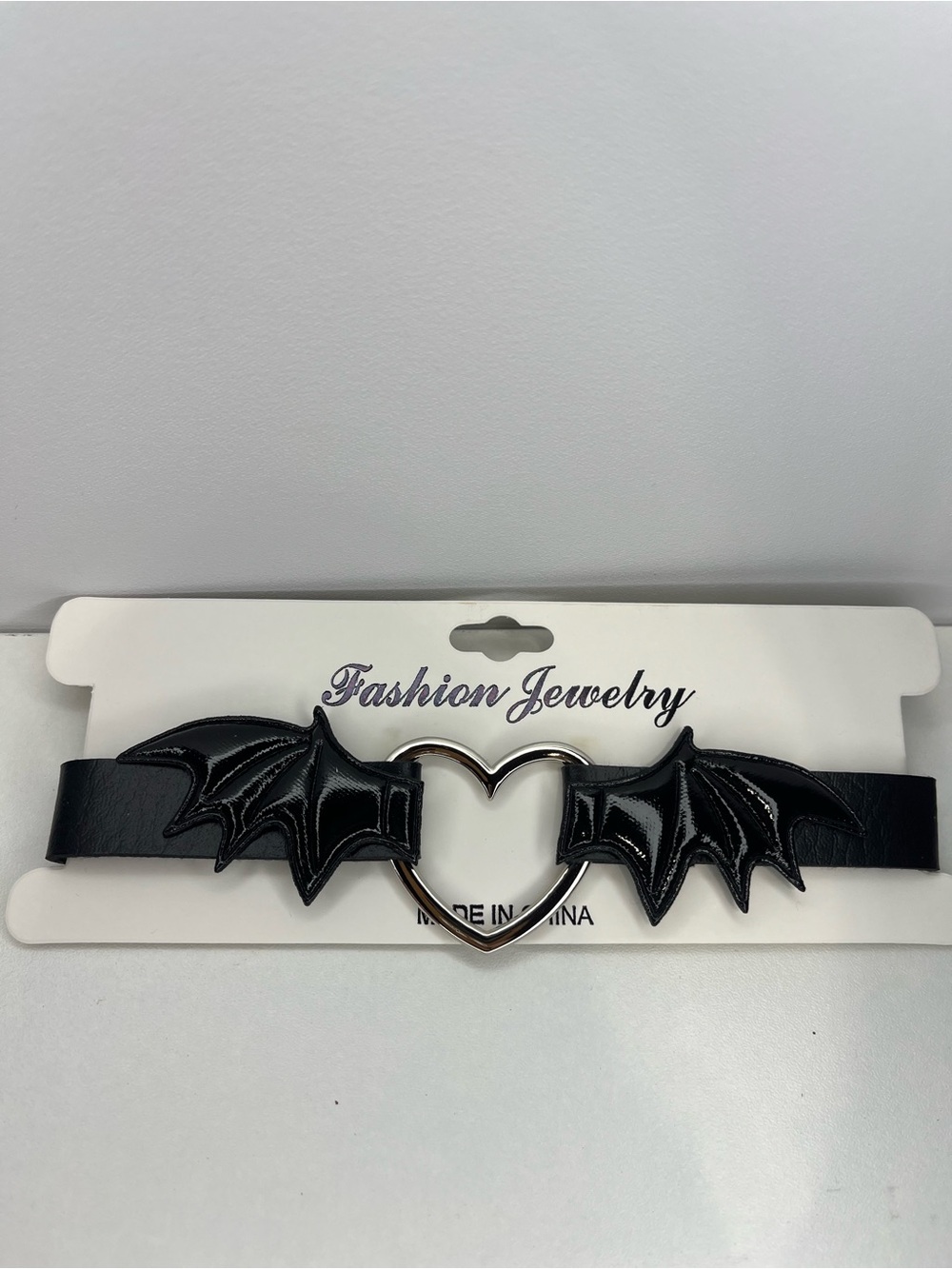Black Bat Wing Silver Heart Necklace with snaps Halloween